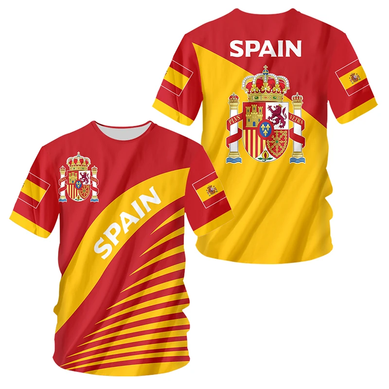 T-shirts Spain Flag 3D Print  Summer T Shirt Fashion Kids Hip Hop Casual Boys Girls Unisex Round Neck Tees Tops Clothing For Men
