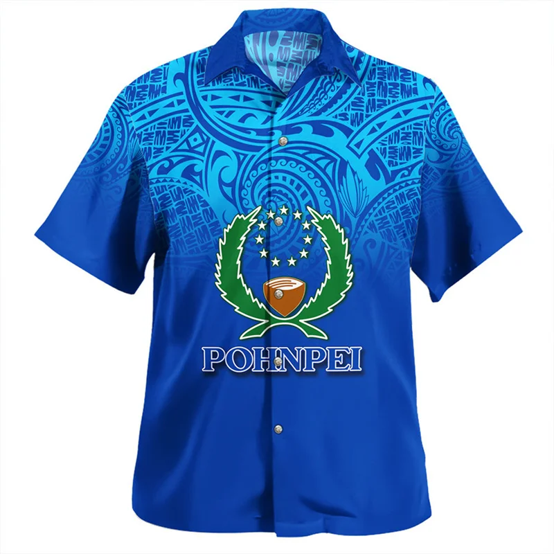 Summer Vintage 3D Printing Micronesia Pohnpei State National Flag Shirts Pohnpei Emblem Graphic Short Shirts Fashion Top Clothes