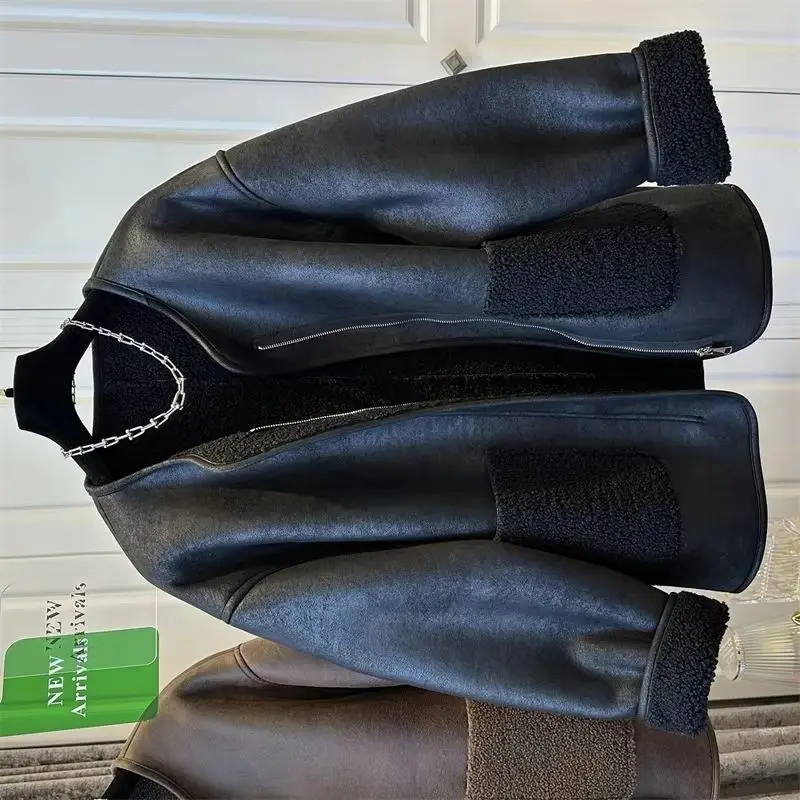 Kurtka skórzana damska dla kobiet w średnim wieku, ocieplana, jesienno-zimowa, nowa kurtka ze sztucznego futra, kurtka skórzana, kurtka PU, czarna