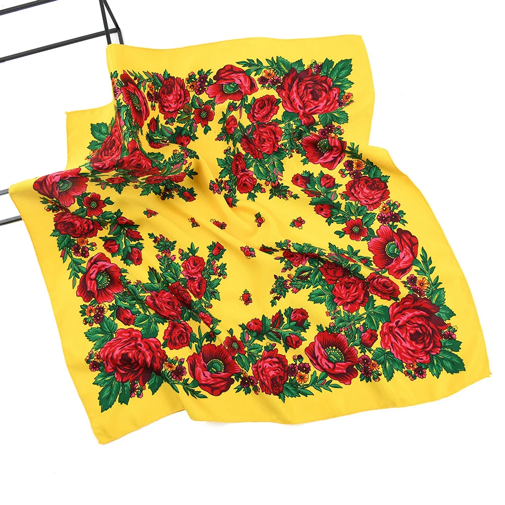 70*70cm Russische Quadrat Schal Frauen Luxus Floral Print Bandana Kopf Wraps Taschentuch Babuschka Stirnband Schals – Detail 18