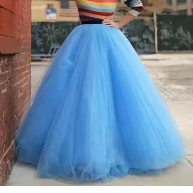 Blue Tulle Full Skirts Women Formal Party Detachable Train Maxi Female Bottom Removable Overskirts customized 2025