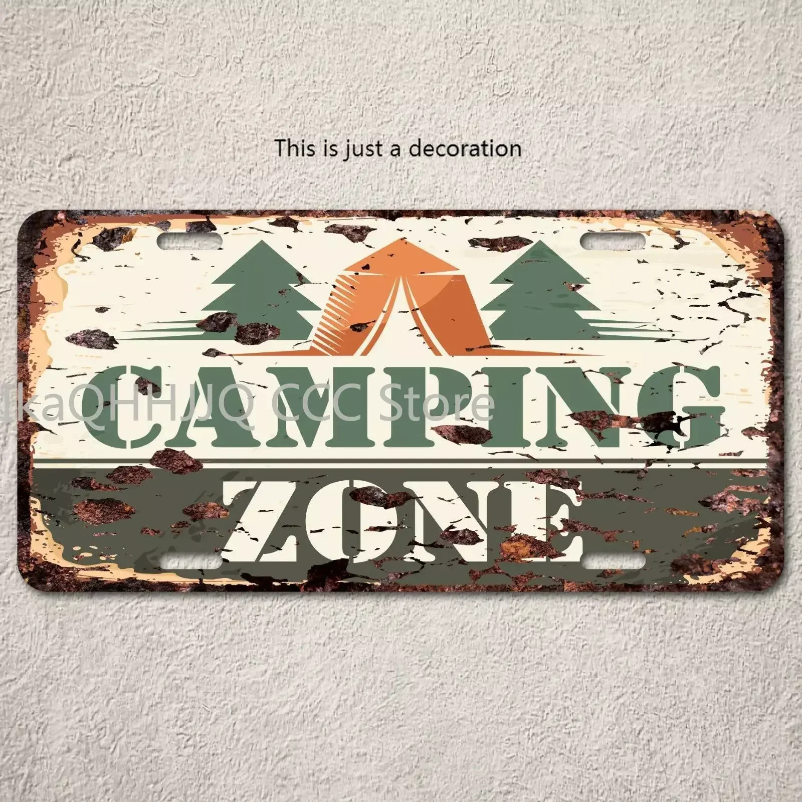 Camping Zone Sign License Plate Room Iron Painting Vintage Home Decor Wall Art Cover Metal Car Tag for Men Women 6 X 12 Inch