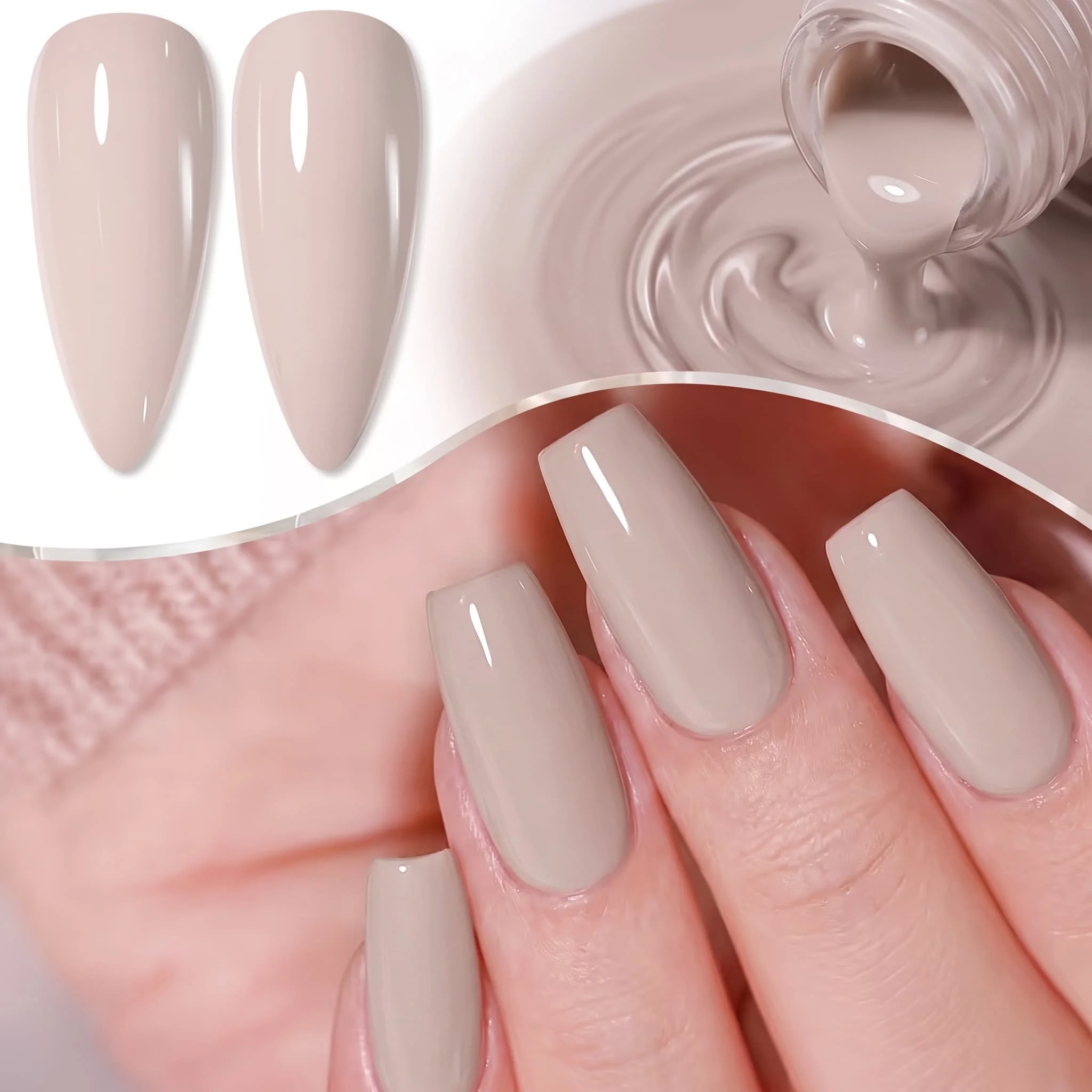 Hassleless 3-Piece Set of Nude Gray Milk Tea Color Nail Polish Gel, Light Nude Milk Tea, Gray-Toned Bean Paste, Cool-Toned Gray Nude Solid Color Nail Polish Gel, Ambiance Home Salon DIY Nail Art Set