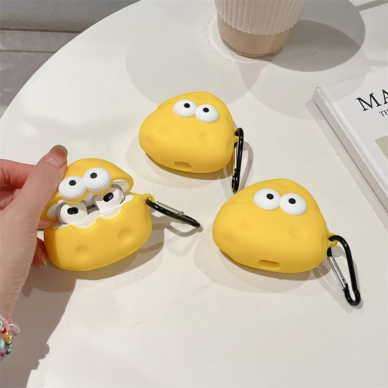 Cute 3D Cheese With Eyes Earphone Cover For Apple AirPods 4 1 2 3 Generation Airpods Pro/Pro2 Wireless Bluetooth Headphone Case