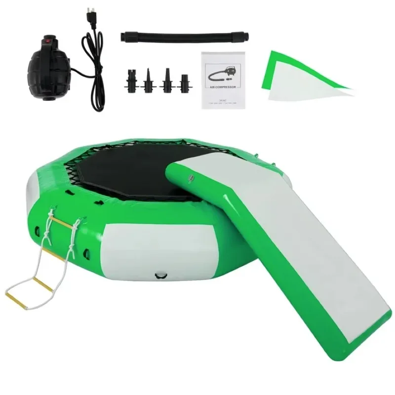 Lake Floating Trampoline Portable Inflatable Water Trampoline with Pool Slide