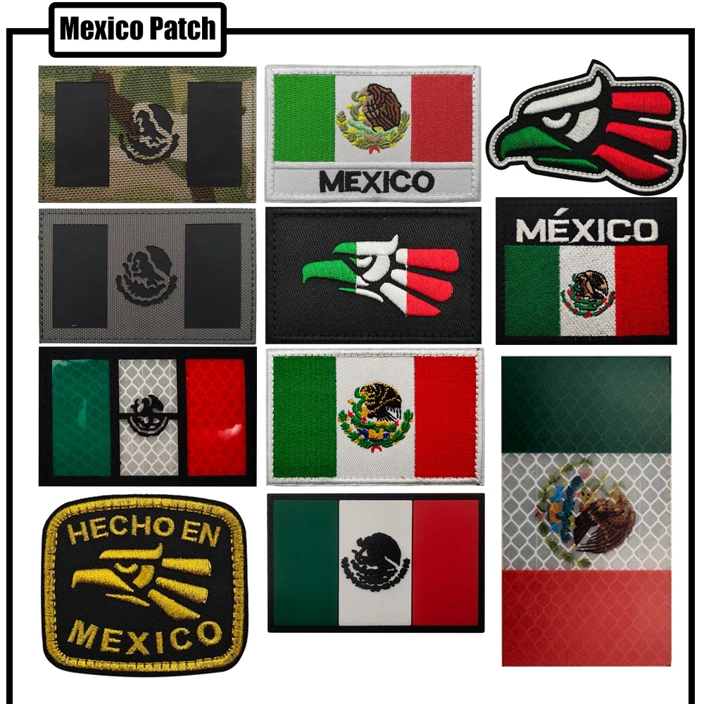 Colorful Embroidery Country Flag Of Mexico CHINGON Animal Eagle Patch Black IR Refletcive Mexico Skull Patch For Miliatry Suits