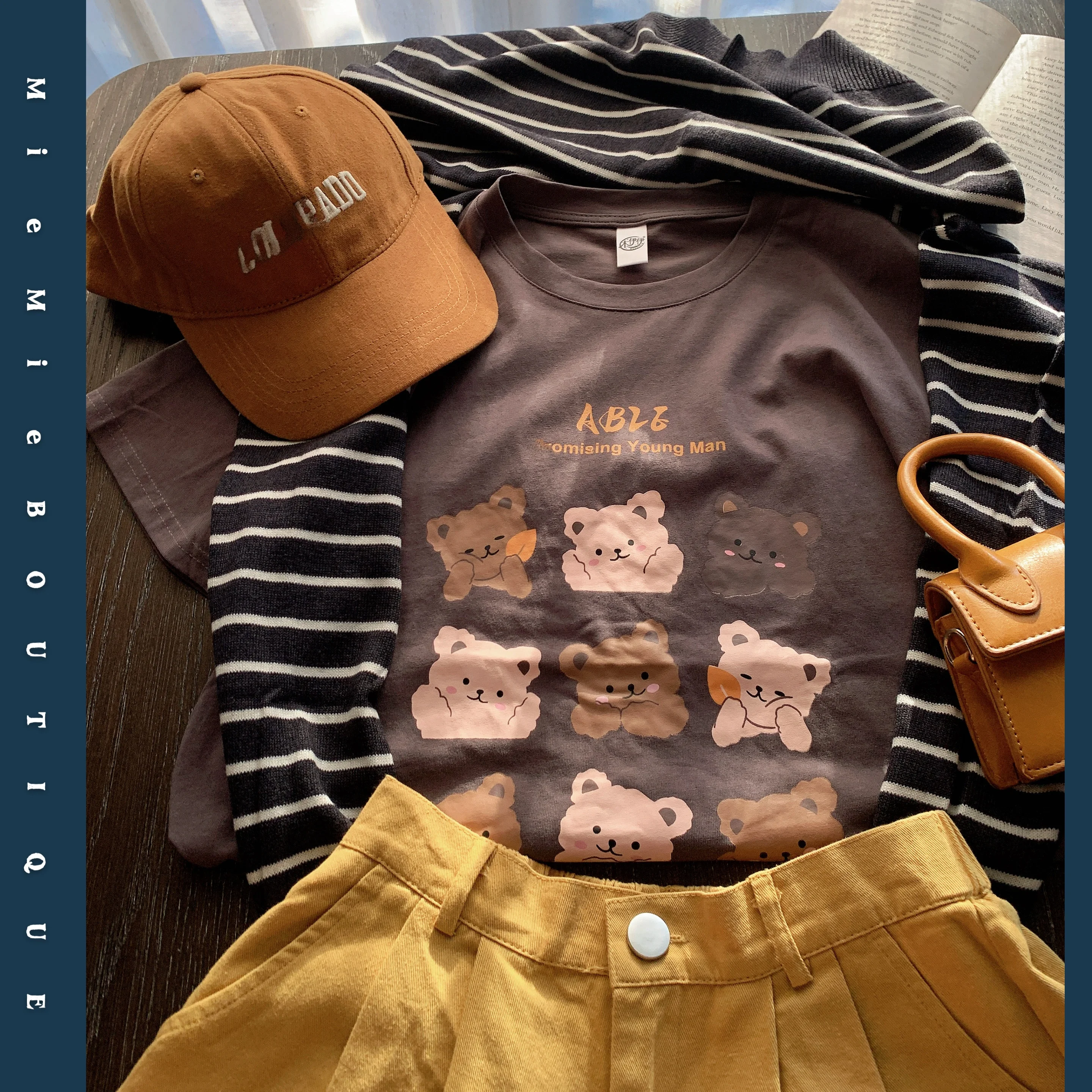 Vintage rond Ne T-shirt pur coton oulder Waed l Original petit ours neuf ids grande tête impression haut décontracté