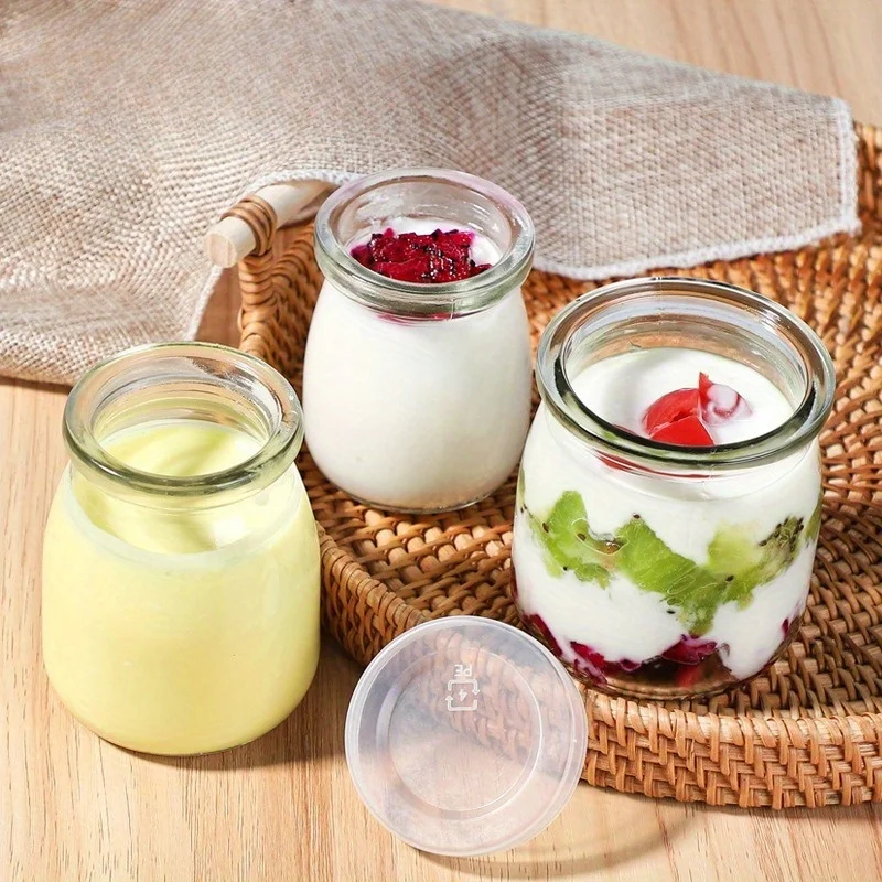 4 tarros de vidrio para pudín con tapas herméticas, moldes de postre versátiles para yogur, gelatina y mermelada, tamaños de 100 ml/200 ml