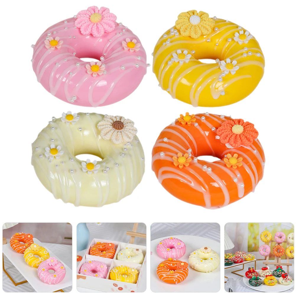 

4 PCS Simulated Donut Decoration Artificial Donuts Desserts Fake Ornament Decorations Pretend Faux Food Props