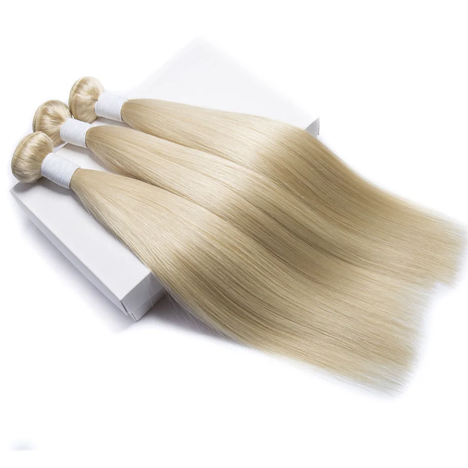 Blonde Human Hair Bundles 100g/pc 613 Bundles Human Hair Straight Blonde Hair Weave Bundles for Women Double Weft Remy Hair Weft