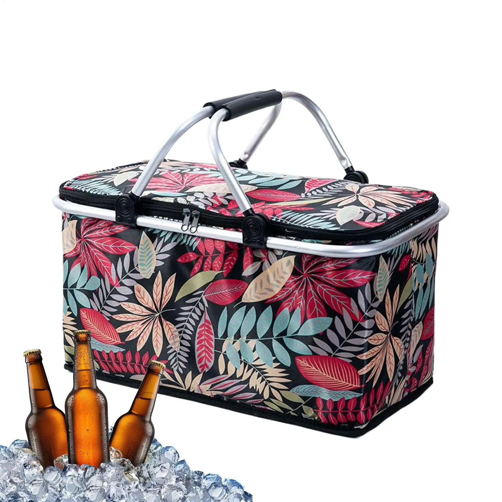 

Market Baskets With Handles Foldable Market Basket Picnic Tote 30L Reusable Tote Cooler Bag For Outdoor Fishing Road Trip Food