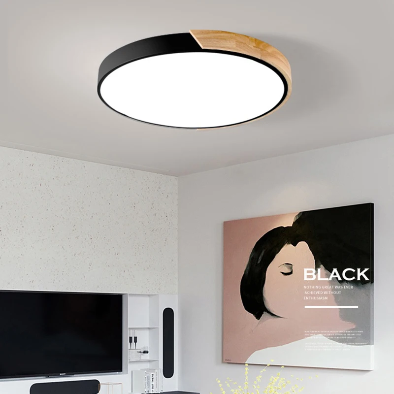 

Modern LED Surface Mount Ceiling Light Ultra-Thin Wood Lamp Living Room Bedroom Balcony 3-Color Change Decor Lighting Fixture