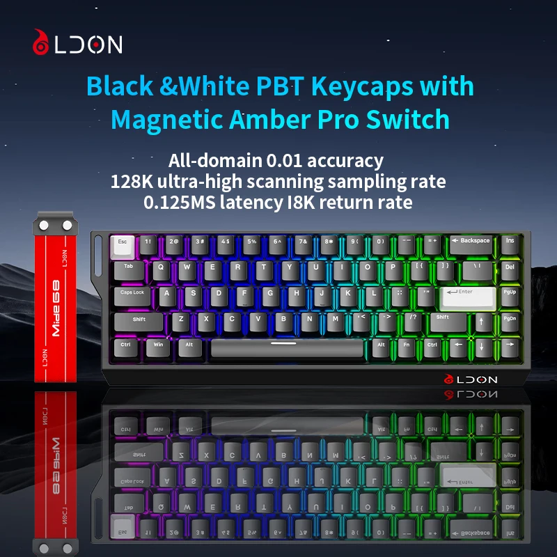 LDON Mide 68 8000Hz Magnetic Switch Gaming Keyboard, Wired USB RGB 68Keys Neon Light for PC E-sports
