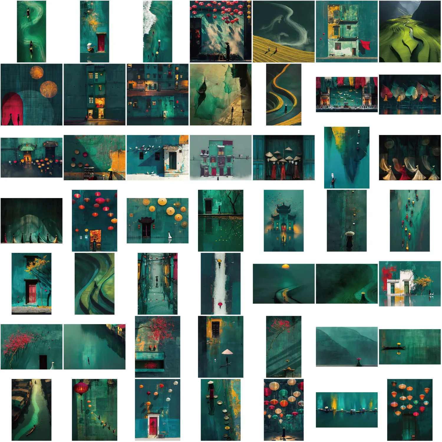 ベトナムの風景ステッカー,手工芸品,ラップトップ,電話のボトル,荷物,防水落書き,ビニールステッカー,緑,夏,50個