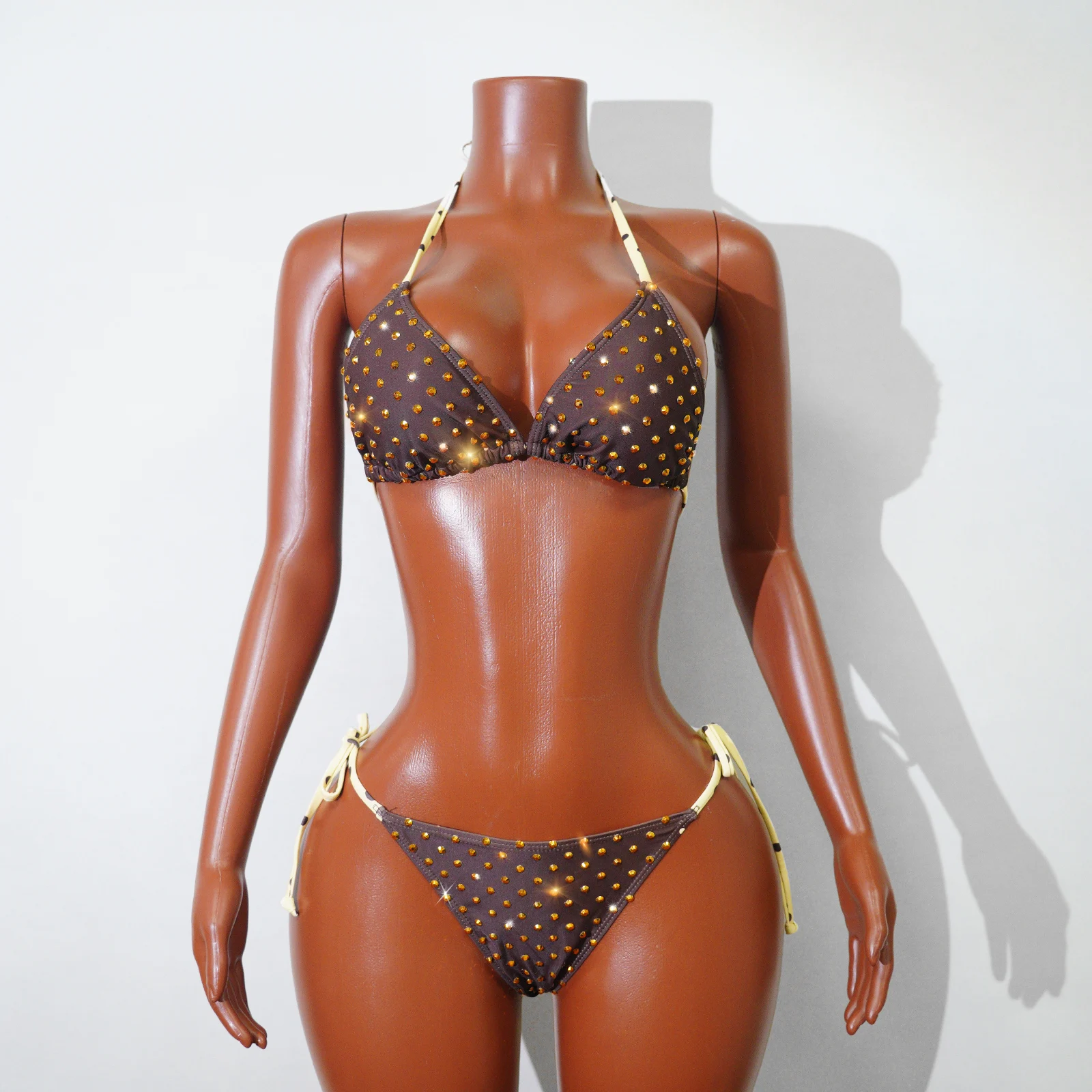Colors Sexy Bikini Women Hollow Rhinestones Chain Halter Swimwear Swimsuit Bikinis Set Bathing Suit Beach Bikini Luxe Female