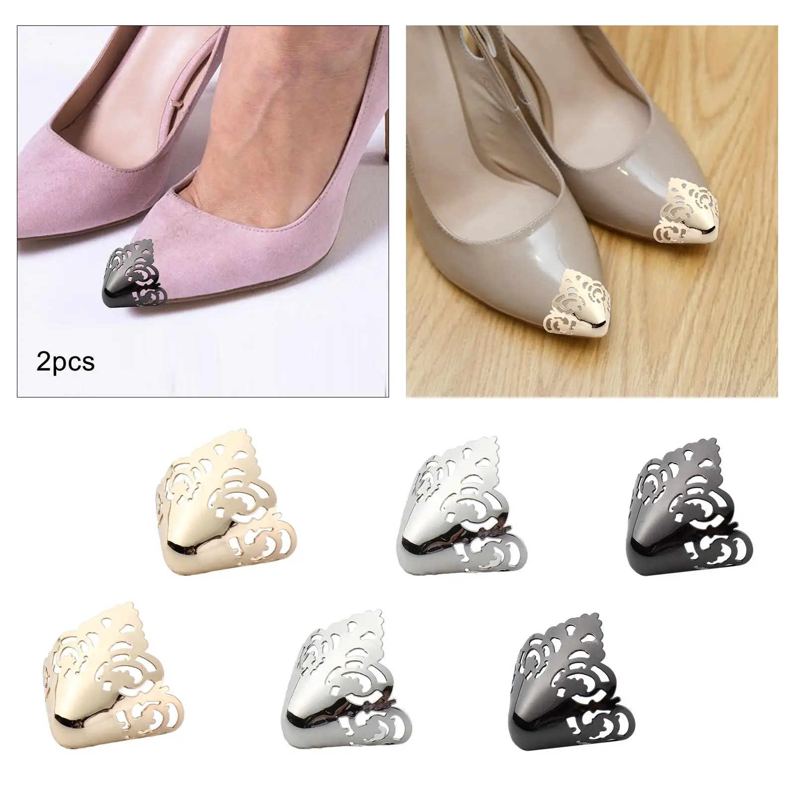 Protector de zapatos de Metal para mujer, accesorios de Color sólido, protección de zapatos, tacones altos, puntera, punta de zapatos, 2 uds.