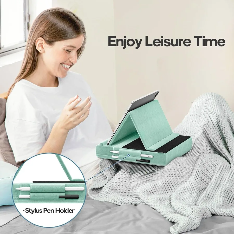 Soporte de almohada para tableta KDD, soporte para Ipad con visualización multiángulo para cama de regazo y escritorio, base de almohadilla suave plegable con soporte para lápiz óptico Compatible