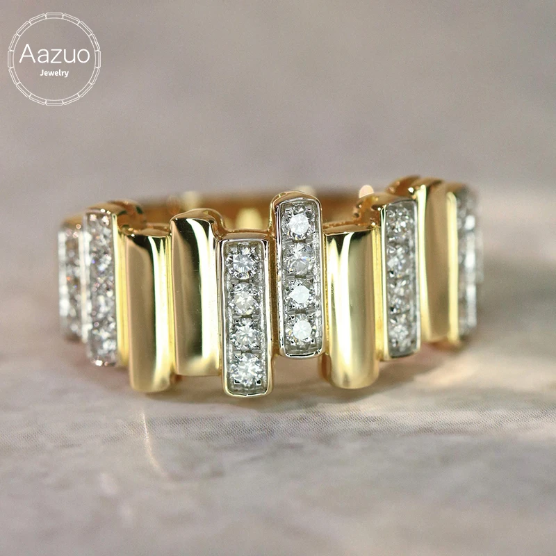 Aazuo Real Jewelry 18K Solid Yellow Gold Natural Diamonds 0.40ct  Luxury Lines Ring Gift For Woman Advanced Banquet AU750