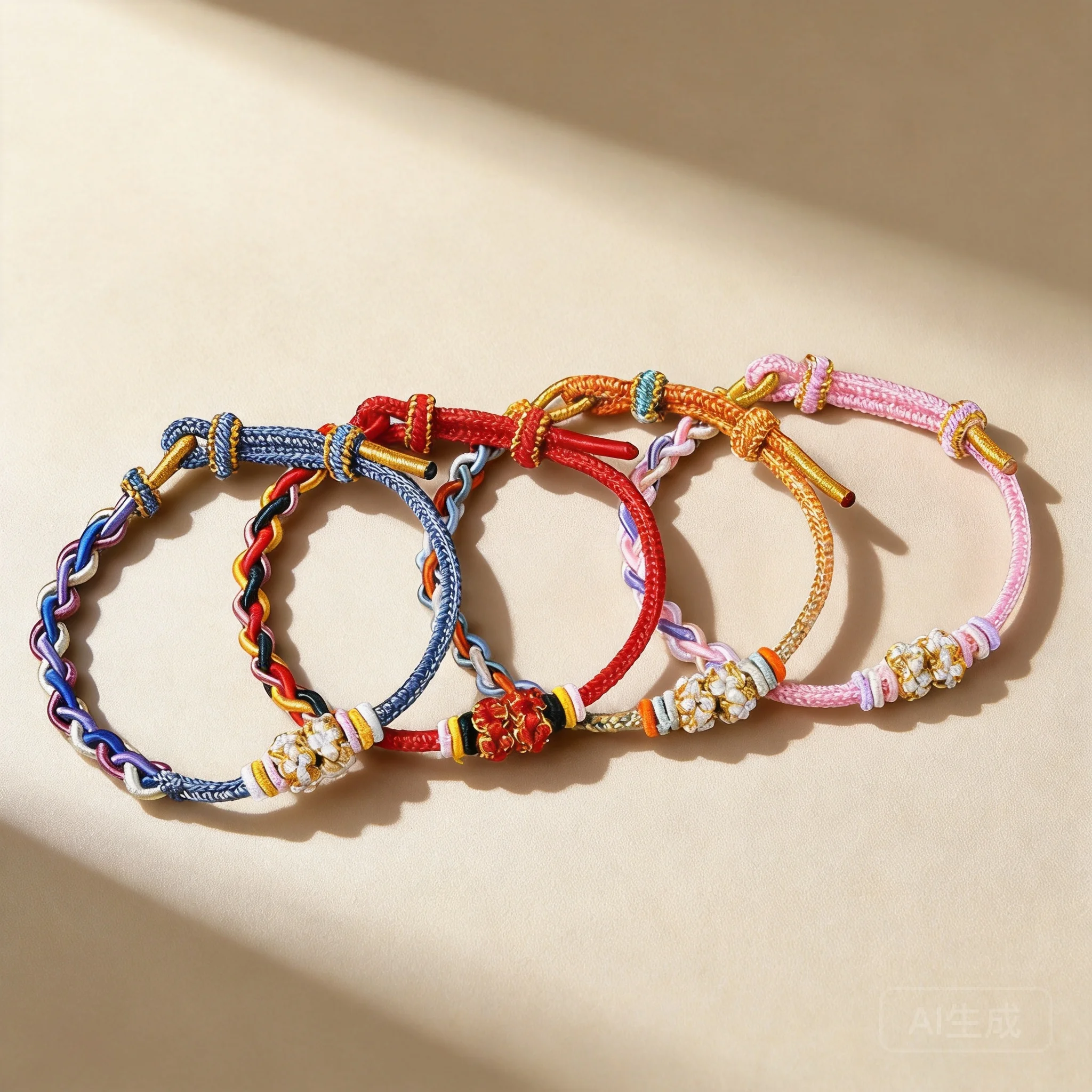 Chinese Style Handmade Peach Blossom Knot Braided Bracelet Lucky Fortune Blessing Good Luck Adjustable Rope Bracelet For Women