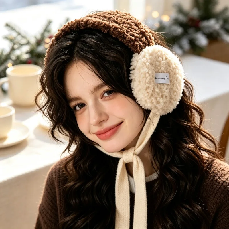 Women Blue Plush Thickened Ear Muffs Winter Windproof Cold‑Proof Ear Covers For Cycling