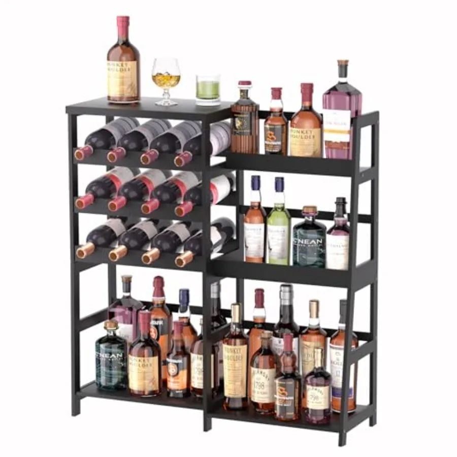 

Versatile Liquor Stand for Home Bar, Wine Rack Freestanding Floor, Mini Bar Table with Bamboo Trapezoidal Liquor Bottle Display