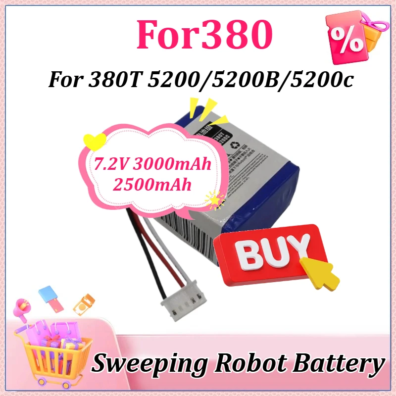 

Ni-MH Rechargeable Battery 7.2V 3000mAh 2500mAh for IRobot Roomba for Braava 380 380T Mint 5200 5200B 5200c Battery