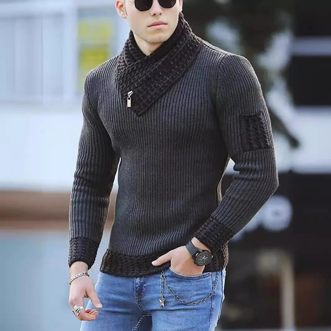 

Men's Casual Long Sve Knitted Sweater with Scarf Collar Slim Fit Comfortable Breathable Faionable Spring Autumn Wear