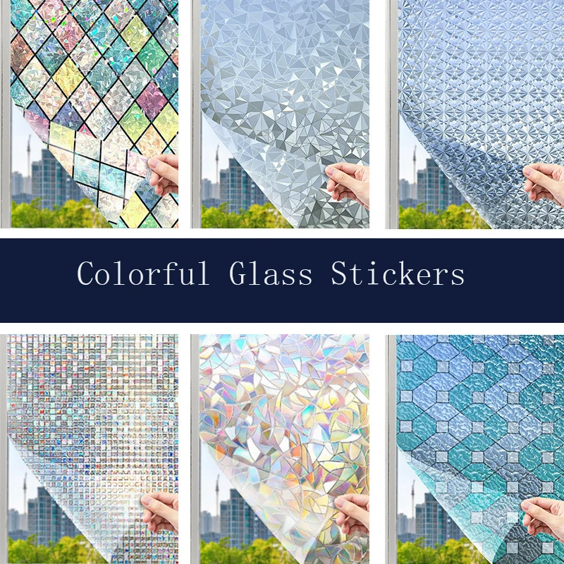 Window Wall Sticker Anti-Peeping Glass Film Colorful Laser Adhesive-Free Electrostatic Adsorption Window Decal Anti-Glare Film