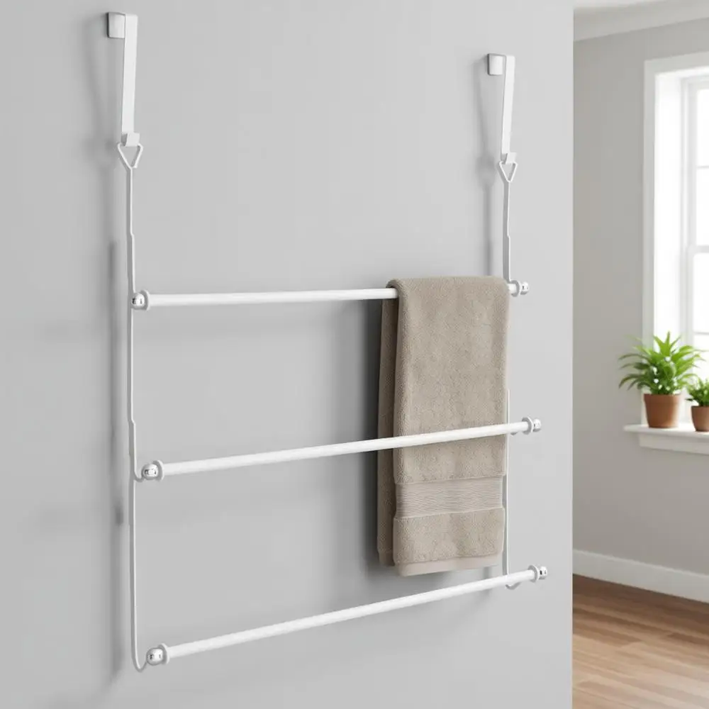 

Трехуровневая дверная вешалка для полотенец в ванную комнату, сушилка для полотенец на душевую дверь, идеально подходит для небольших помещений
