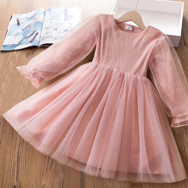 2024 New Girls Red Christmas Dress Autumn Winter Long Sleeve Warm Clothing Princess Birthday Party Gown Tutu Kids Sequin Dress