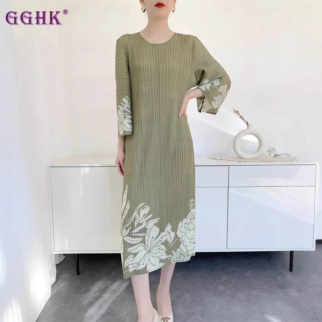 

GGHK 2025 Summer New Women Dress Round Neck Sleeveless Printed Loose Large Size Design Elegant Casual Female Dresses