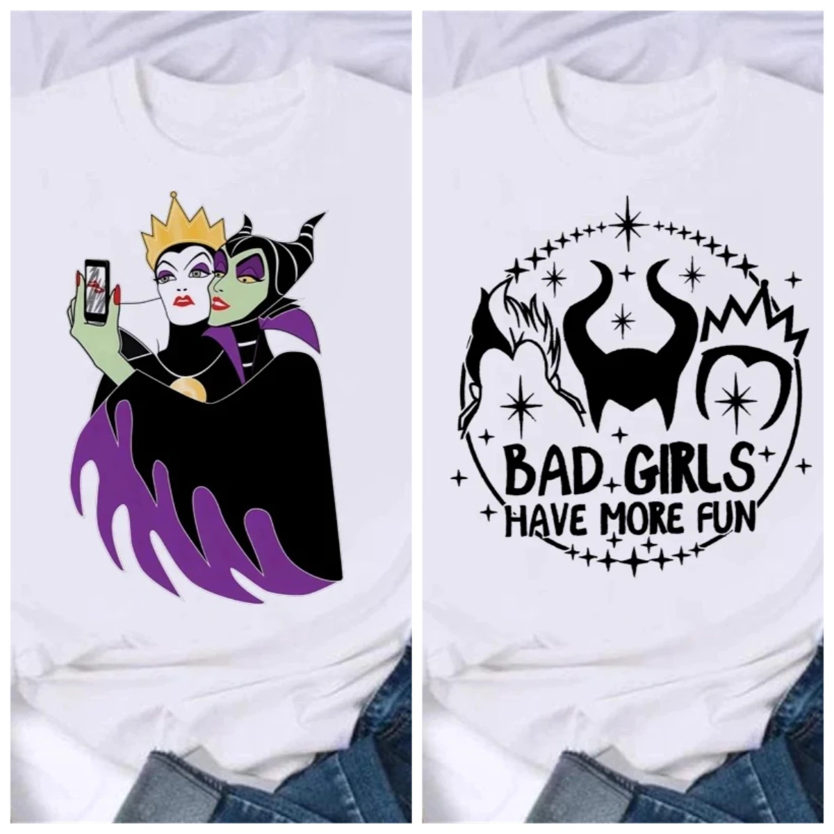 Verano dibujos animados Disney Spoof villanos princesa blusa estampada mujeres 90S camiseta Harajuku blanco señoras camisetas mujer Y2k Tops