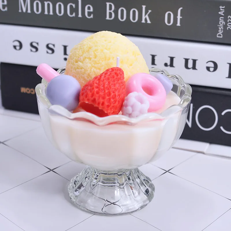 Handmade Ice Cream Shaped Aromatherapy Candle, Different Flavor for Stress Relief, Home Fragrance