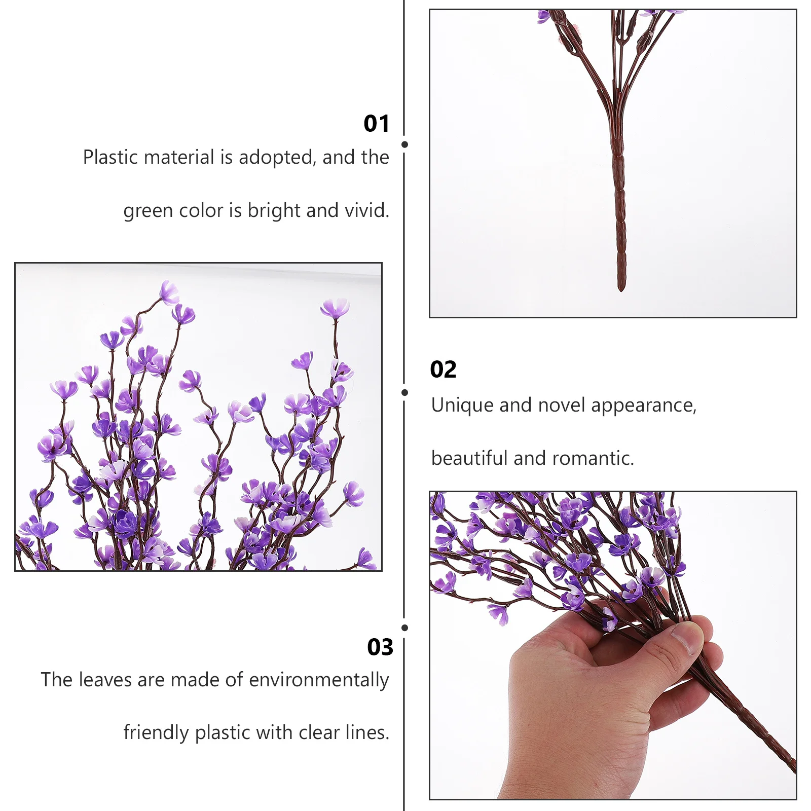 

3Pcs Faux Plum Blossom Branch Long Artificial Flower Decor for Living Room Bedroom Wedding Arrangement Supplies