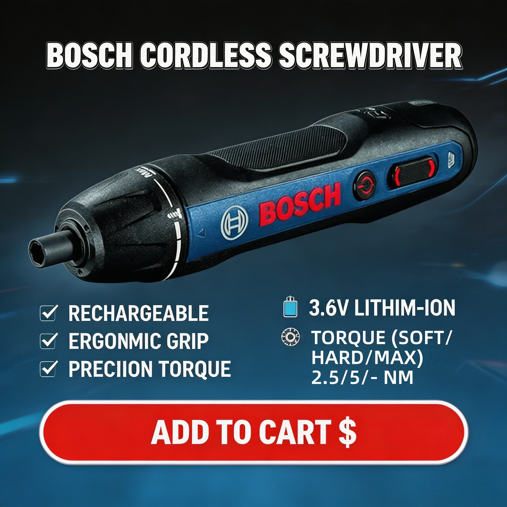 

New Bosch Go 2 Smart Electric Screwdriver, Ergonomic Non-Slip Design, One-Hand Operation for Long DIY Sessions