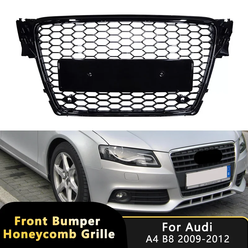 

Решетки переднего бампера, сотовая сетчатая решетка для Audi A4 B8 8T 2008-2012 S4 RS4, сменная верхняя крышка гриля, глянцевая черная