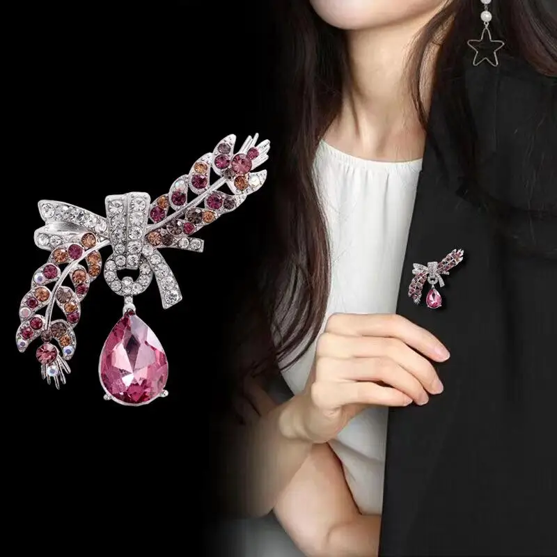 ●Crystal Waterdrop Wheat Brooches For Women Beautiful Flowers Plants Party Office Brooch Clothes Backpack Pins Gifts
