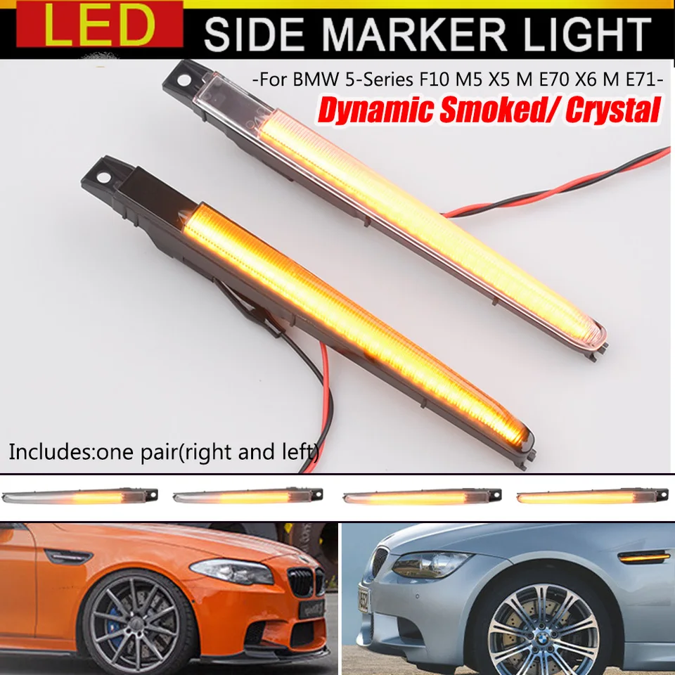 JYMAOYI Smoke LED Sequential Side Marker Lights – 2PCS For BMW 1/3/5 Series (F10) – Door Mount, Tinted