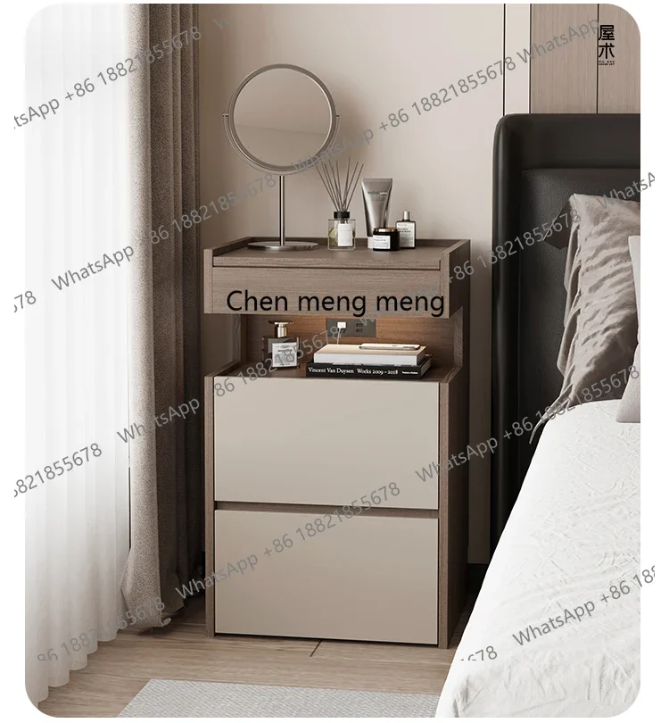 Italian minimalist solid wood dresser small 50cm bedroom bedside corner storage cabinet walnut makeup table view 5