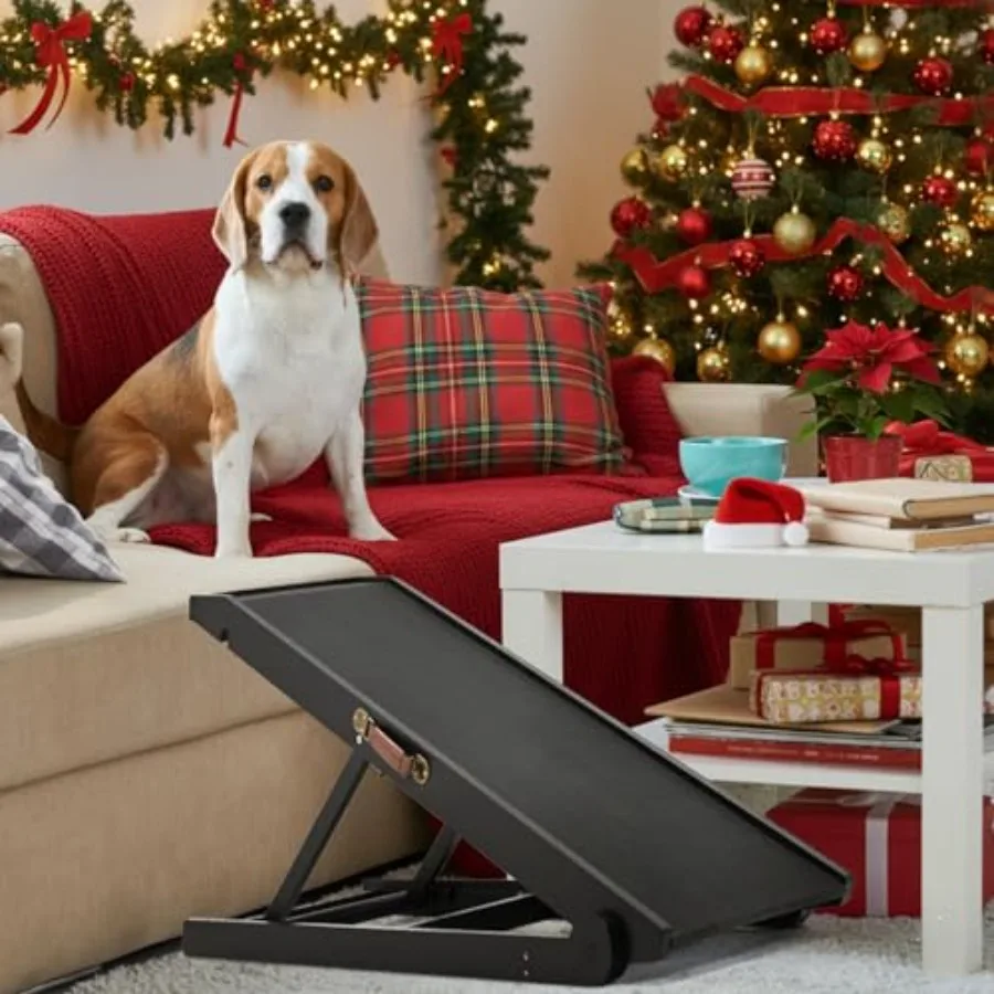 

Foldable Wooden Pet Ramp for Small Dogs and Cats with 4 Adjustable Heights from 13.7'' to 19.6'' Portable Stable Design with No