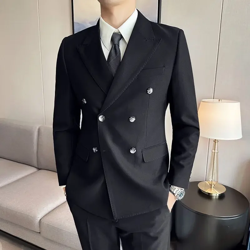 Spring Autumn Full Men\'s Suits and Blazers New In 2 Piece Outfit Set Male Double Breasted Classic Gentleman Ceremony Luxury