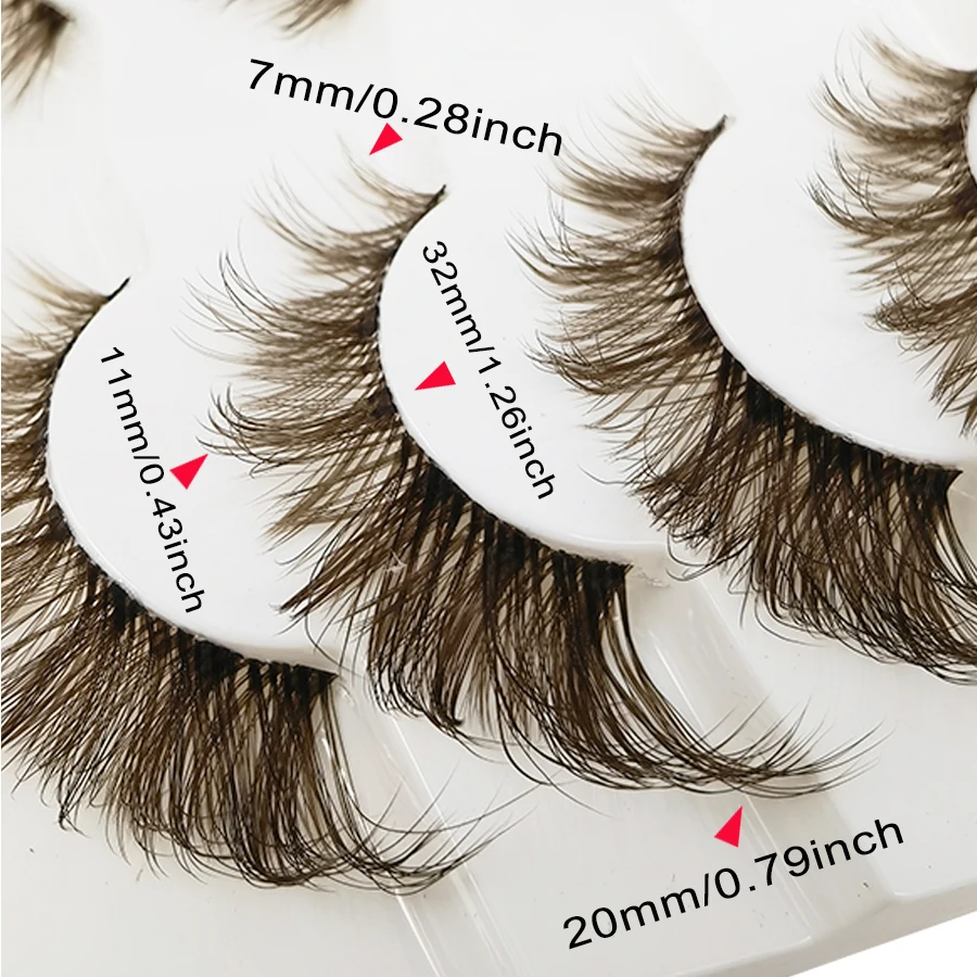 7 pairs of transparent stem brown false eyelashes, 8D fluffy artificial fox eye false eyelashes, natural and vivid eye makeup