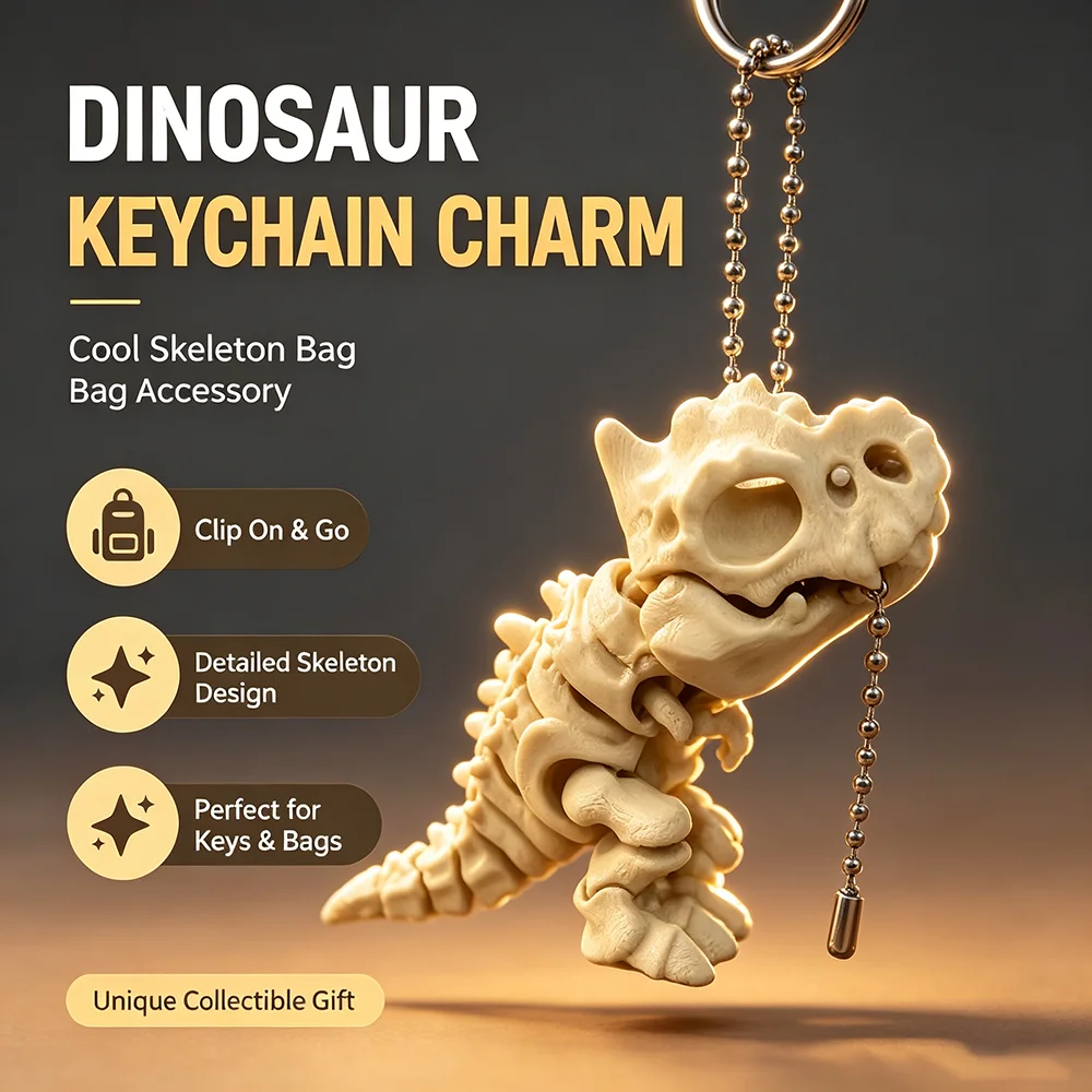 3D Printed Bite‑Finger T‑Rex Skeleton Keychain Movable Joint Dinosaur Backpack Bag Charm Car Hanging Ornament Cool Decor Gift