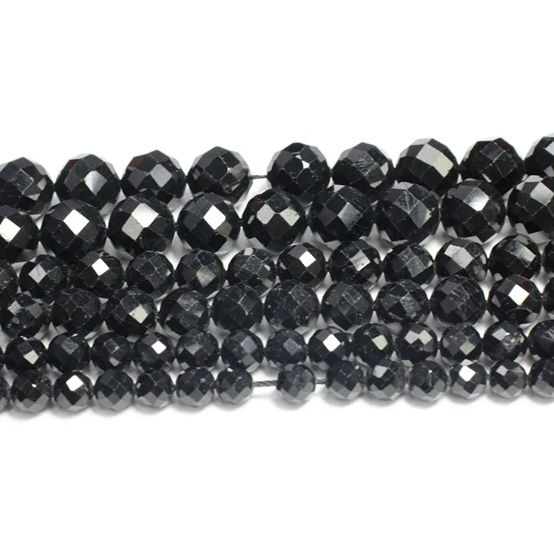 Fine 100% Natural Stone Faceted  Black Tourmaline Round Gemstone Spacer Beads For Jewelry Making  DIY Bracelet Necklace 6/8/10MM