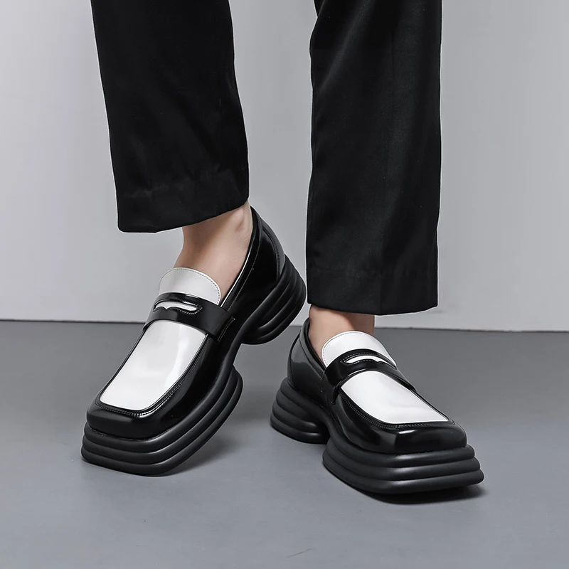 Square Toe Light Sole Set Foot Loafers for Men Daily Youth Professional Banquets Versatile Color Blocking Casual Shoes