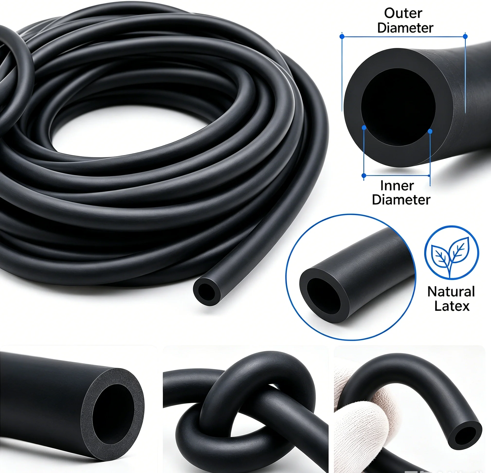 Black Latex Rubber Hose ID 1.6~6mm Stretch and Rebound Without Deformation/Water Delivery Rubber Hose
