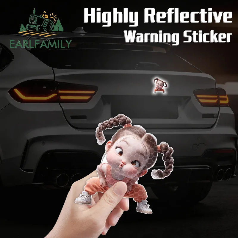 EARLFAMILY Adesivos refletivos de desenho animado abstrato para meninas, à prova d'água, para motocicleta, para-brisa, capacete, decoração à prova de 