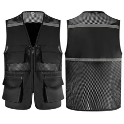 Photographer Vest with Multi Pockets Night Warning Fishing Vest for Man Plus Size 4XL Engineer Work Wear Vest