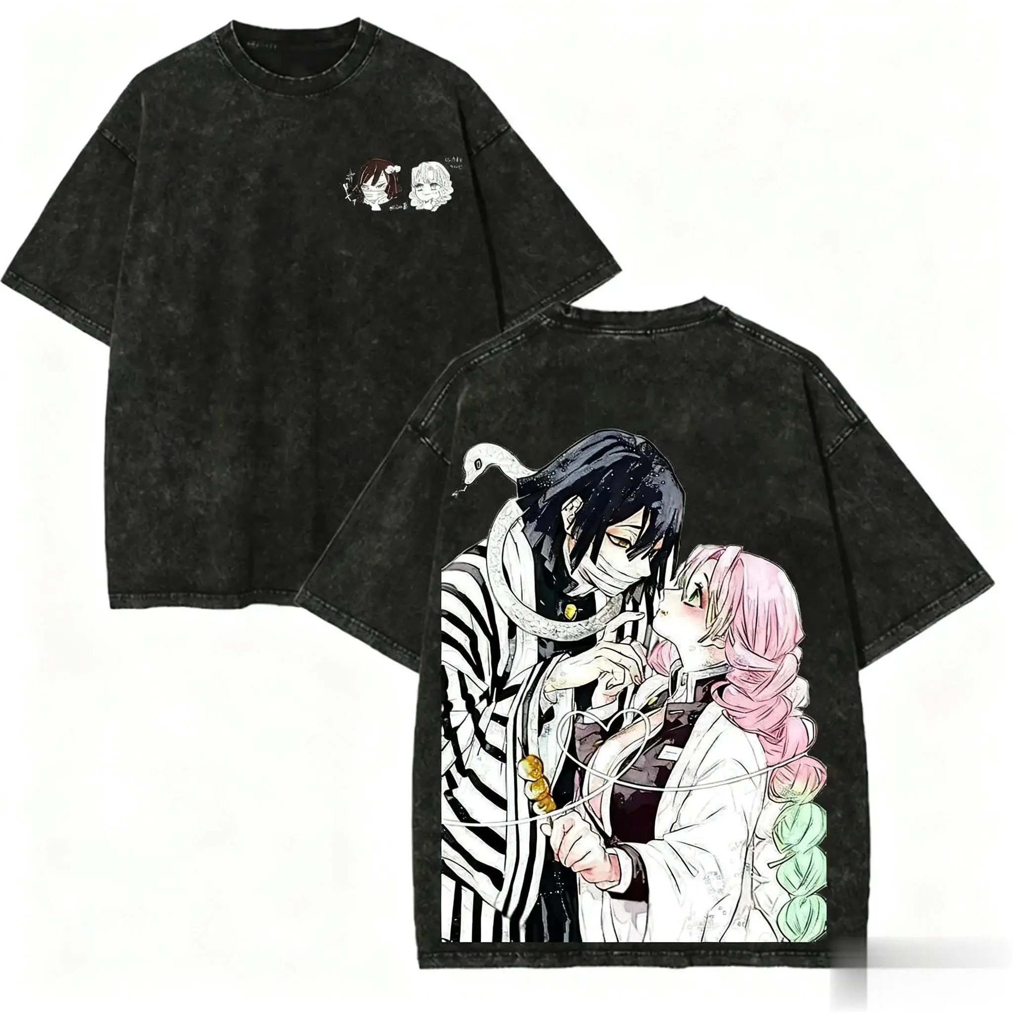 T-shirt grafica unisex anime giapponese Demon Slayer T-shirt grafica lavata uomo donna manica corta top casual Y2k vestiti streetwear