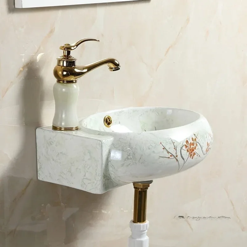 & Ceramic Corner Triangle Wall Mounted Small Bathroom Sink Space Saving Hanging Washbasin Color Home Decor Design Wash Basin - view 2